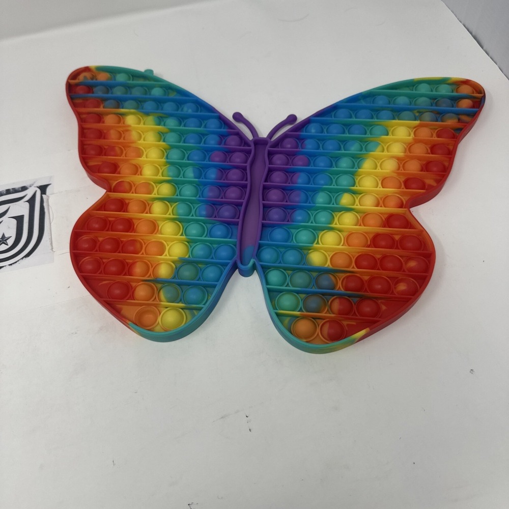 Butterfly Jumbo 15 Inch Push Pop It Fidget Toy Rainbow Round Sensory